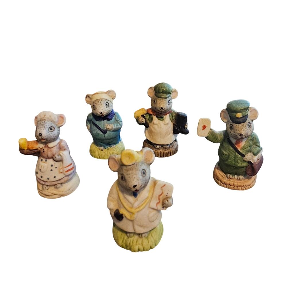 Vintage Russ Berrie Lil Mouse Town Miniature Figurines Lot of 5 Ceramic Mice